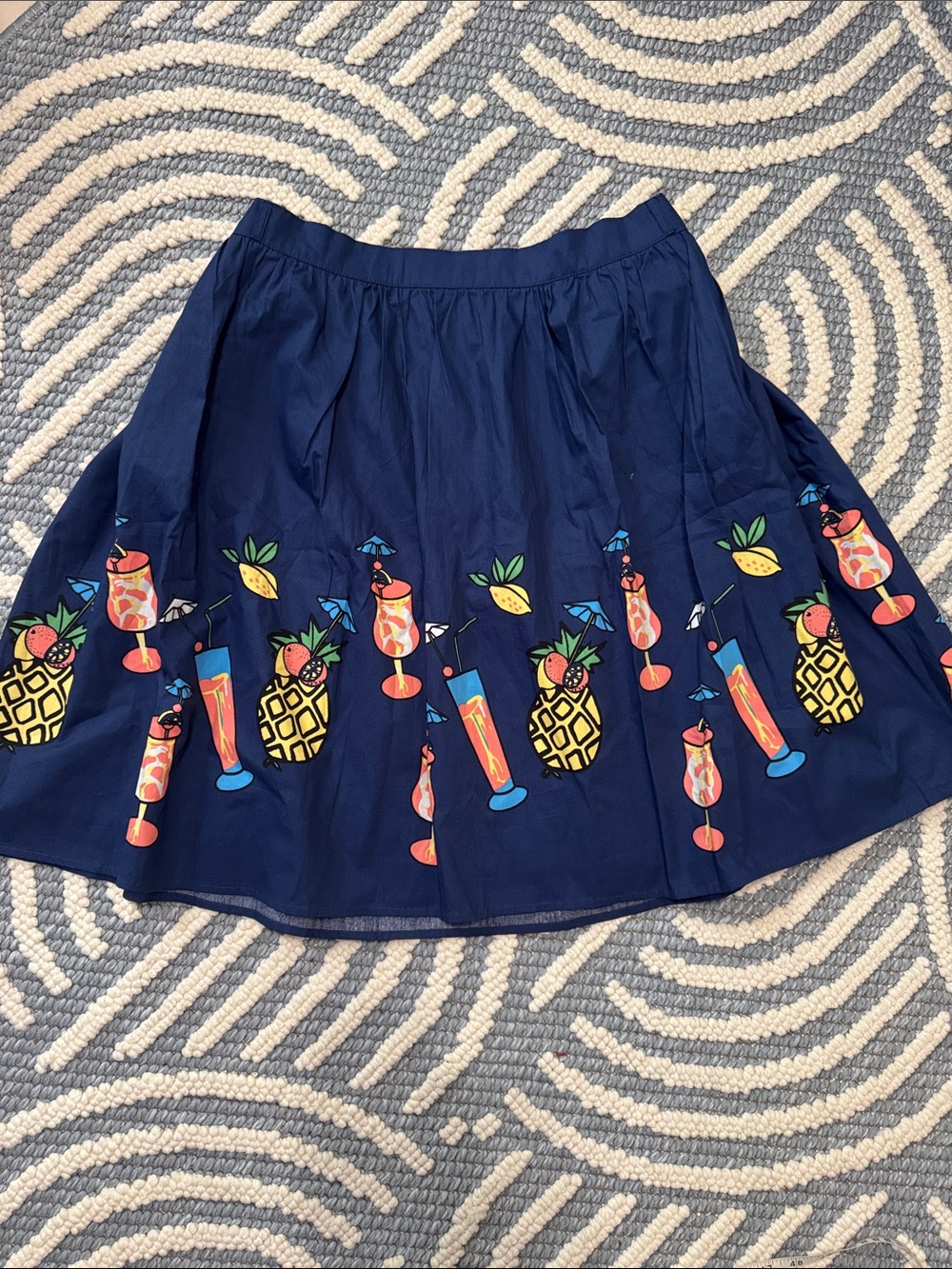 ModCloth 3X Tropical Cocktail Print Cotton A-Line Skirt Blue Novelty